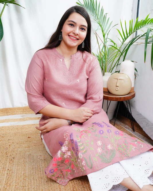 Artisan embroidery work on premium fabric at Kriti Design Studio
